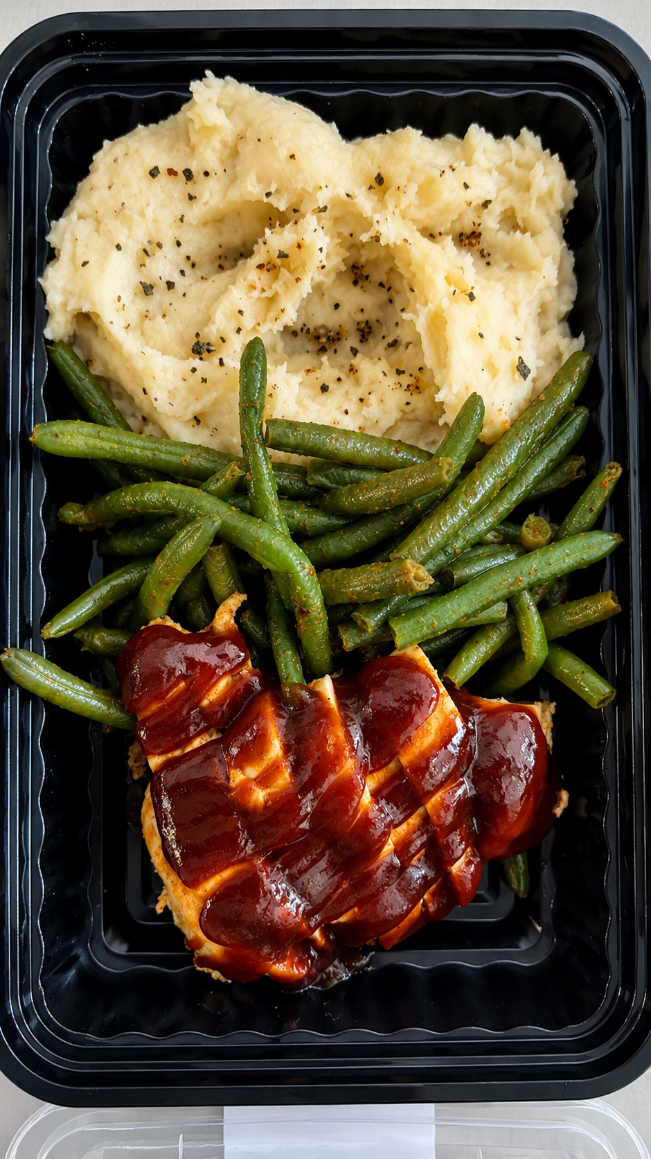 BBQ Chicken, Mash & Garlic Green Beans